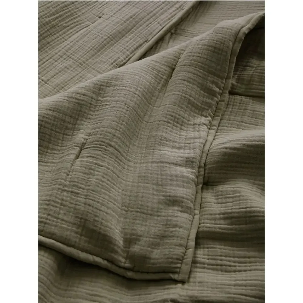 QUINCE Organic Airy Gauze Dream Quilt Set Olive FULL/QUEEN
